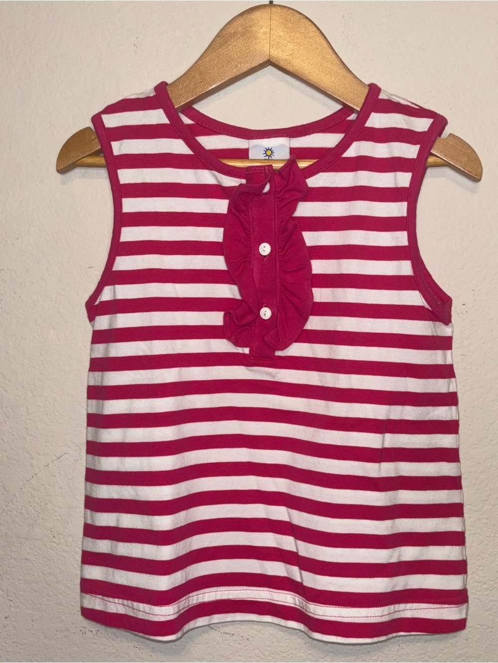 Florence Eiseman Sleeveless Pink & White Stripe Ruffle Tank